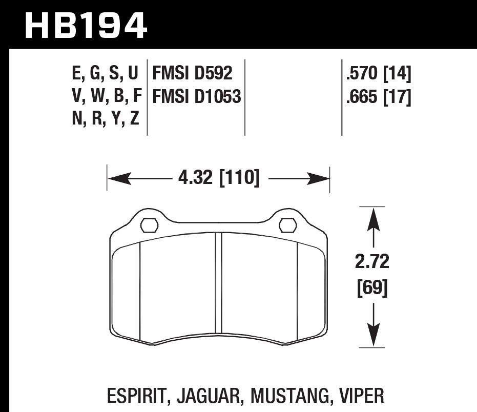 HB194D.665 - Hawk ER-1 Brake Pads; Front