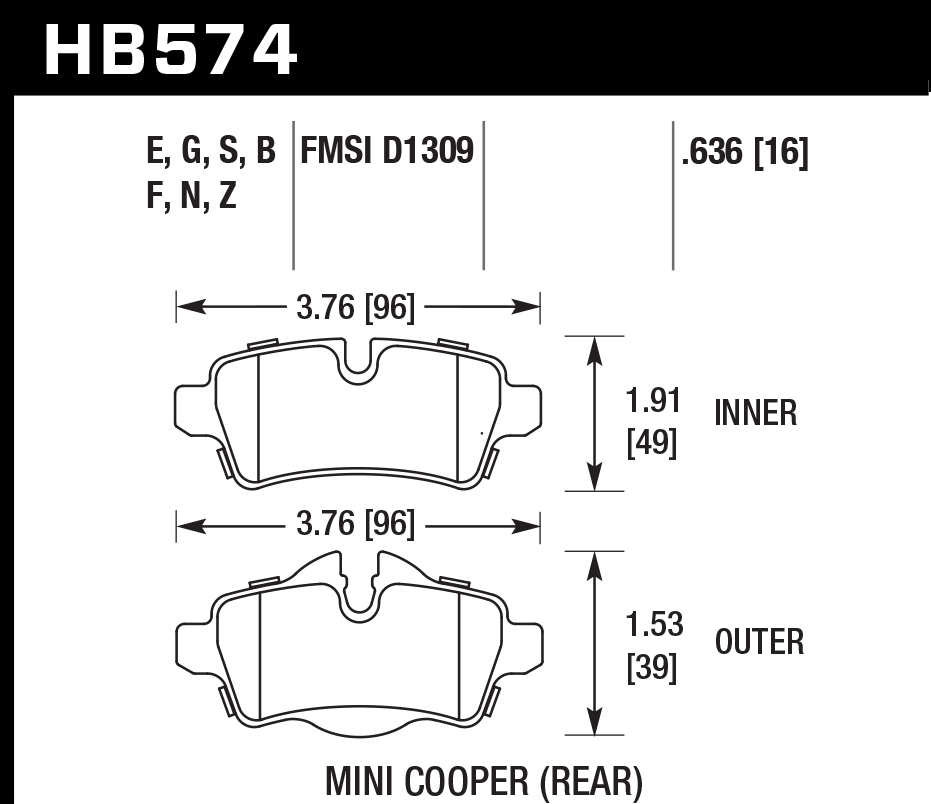 HB574N.636 - Hawk HP Plus Brake Pads; Rear