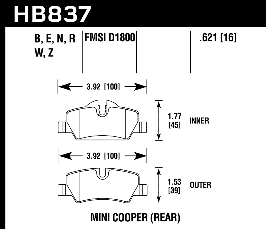 HB837N.621 - Hawk HP Plus Brake Pads; Rear