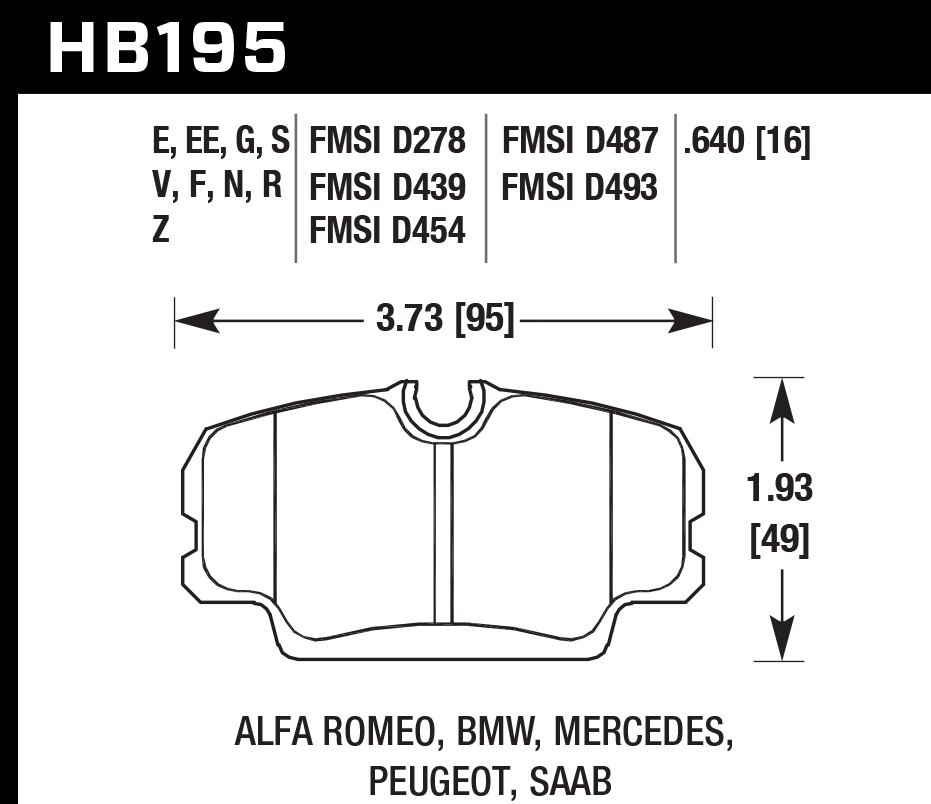 HB195Z.640 - Hawk PC Brake Pads; Front