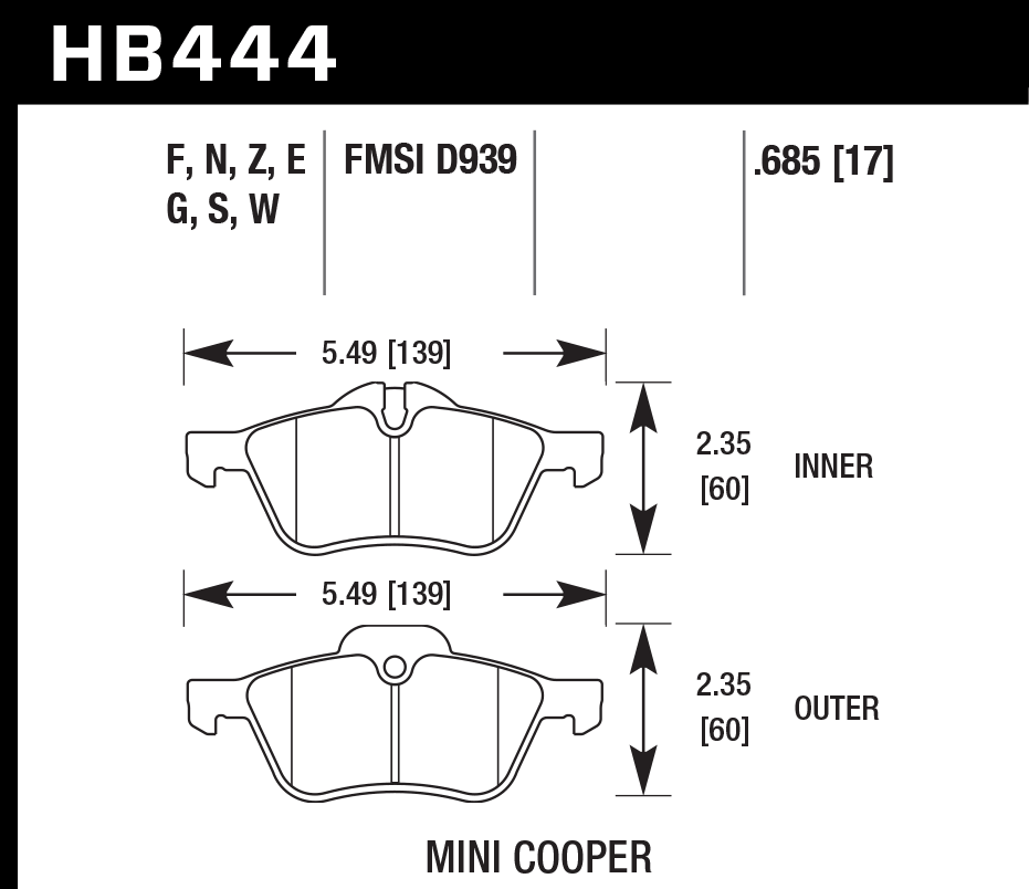 HB444N.685 - Hawk HP Plus Brake Pads; Front