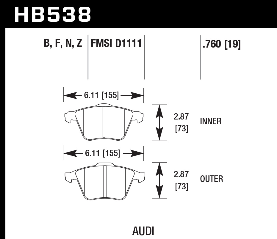 HB538F.760 - Hawk HPS Brake Pads; Front