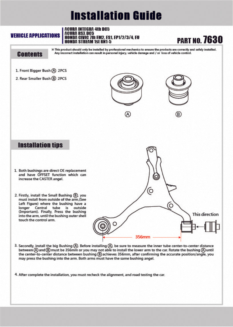Front Lower Arm Bushing Honda Civic, Integra, Stream