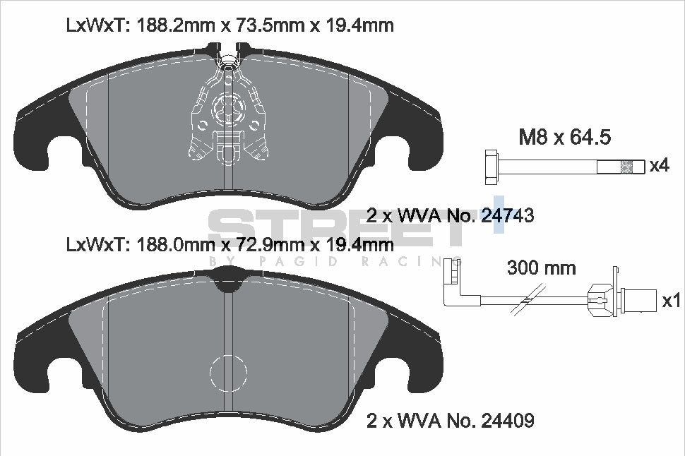 Pagid Racing Street+ Brake Pads - Front | T8093SP2001 - Pagid Racing brake pads
