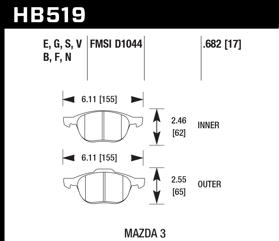 HB519G.682 - Hawk DTC-60 Brake Pads; Front