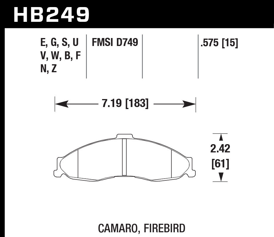 HB249F.575 - Hawk HPS Brake Pads; Front