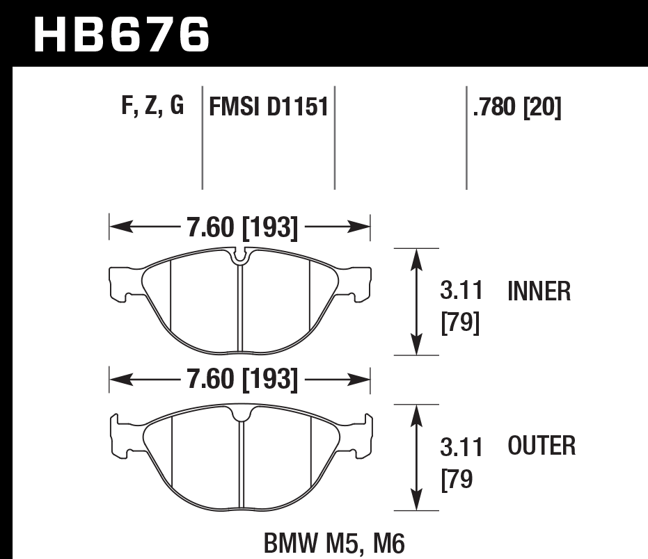 HB676B.780 - Hawk HPS 5.0 Brake Pads; Front