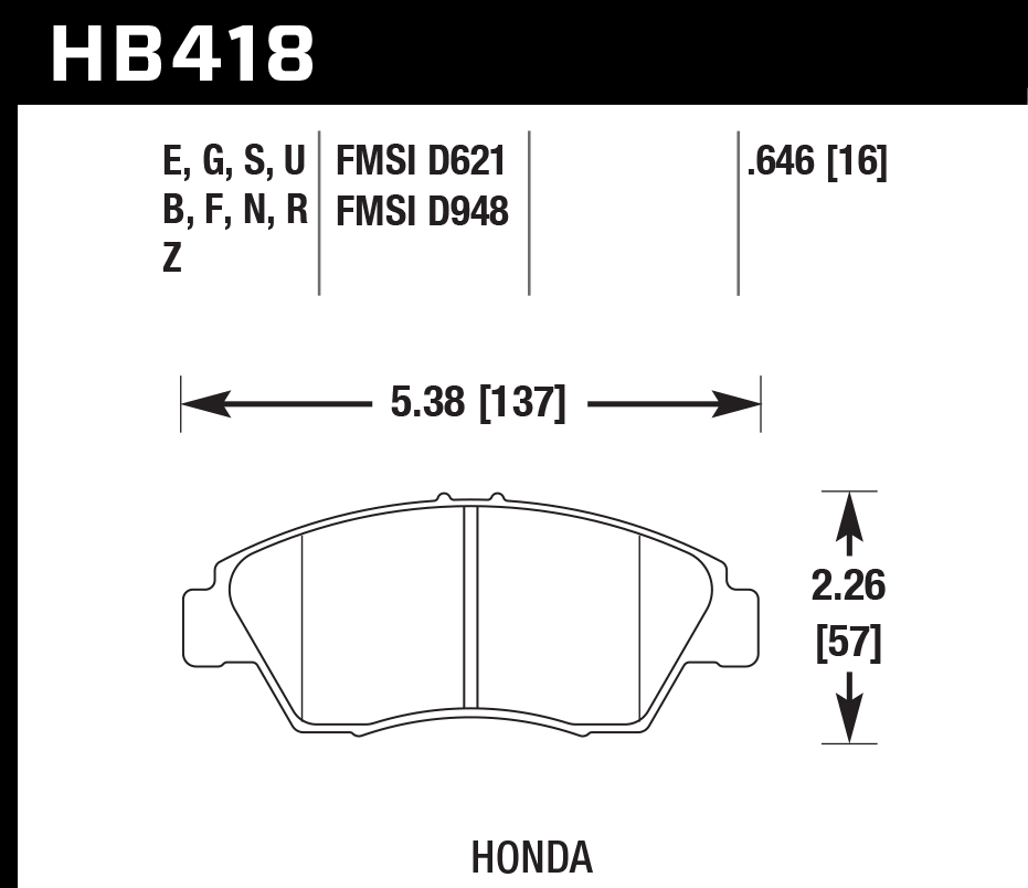 HB418N.646 - Hawk HP Plus Brake Pads; Front