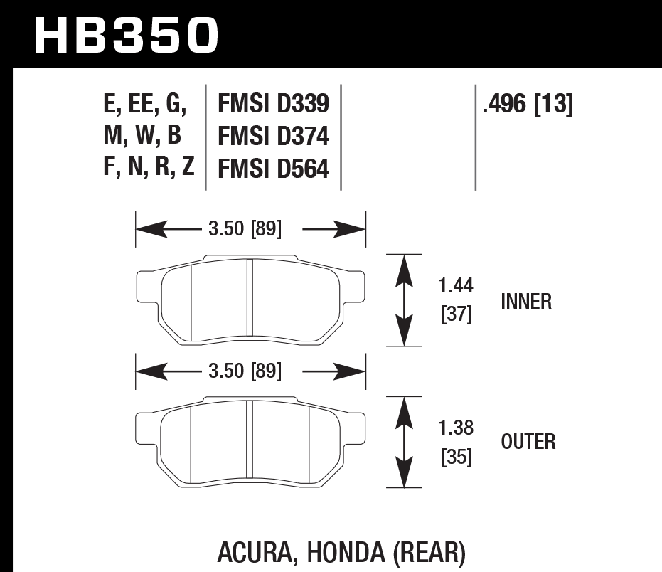 HB350D.496 - Hawk ER-1 Brake Pads; Rear