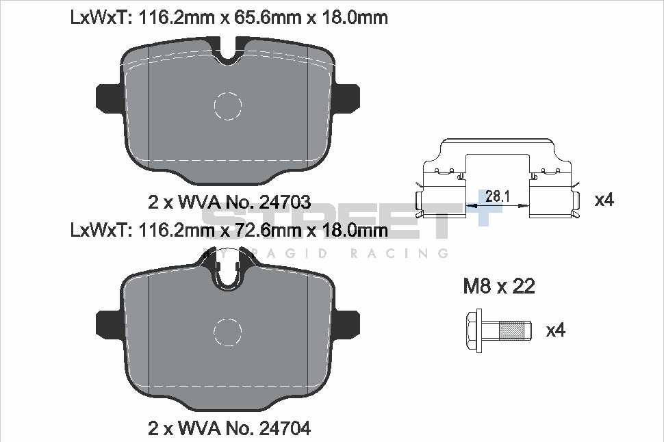 Pagid Racing Street+ Brake Pads - Rear | T8283SP2001 - Pagid Racing brake pads