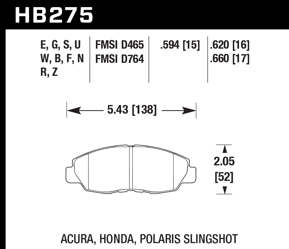 HB275U.620 - Hawk DTC-70 Brake Pads; Front