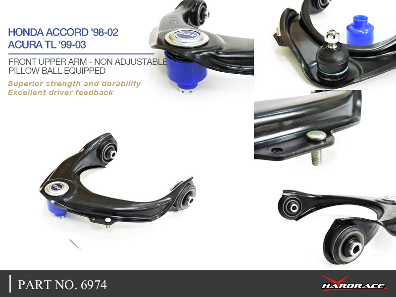 Hardrace Front Upper Control Arm With Hardened Rubber Bushes 2Pc Set Honda Accord 98-02