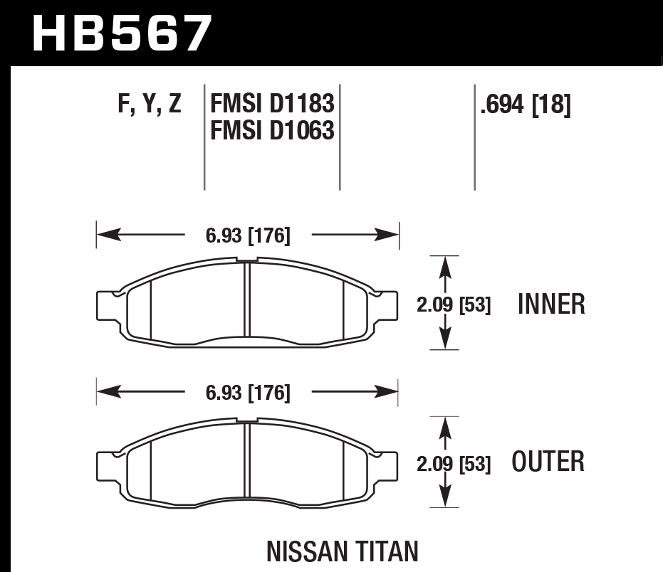 HB567Y.694 - Hawk LTS Brake Pads; Front