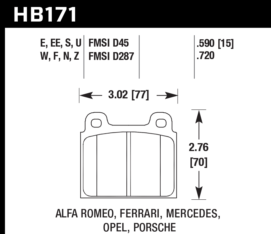 HB171D.590 - Hawk ER-1 Brake Pads; Front