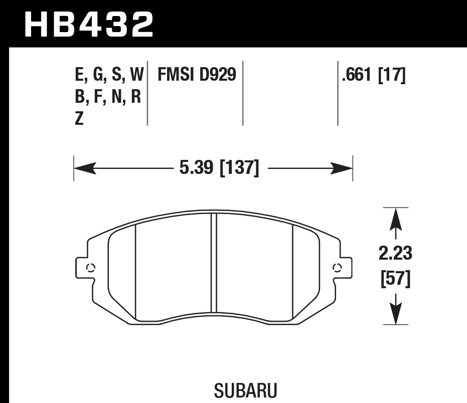 HB432G.661 - Hawk DTC-60 Brake Pads; Front