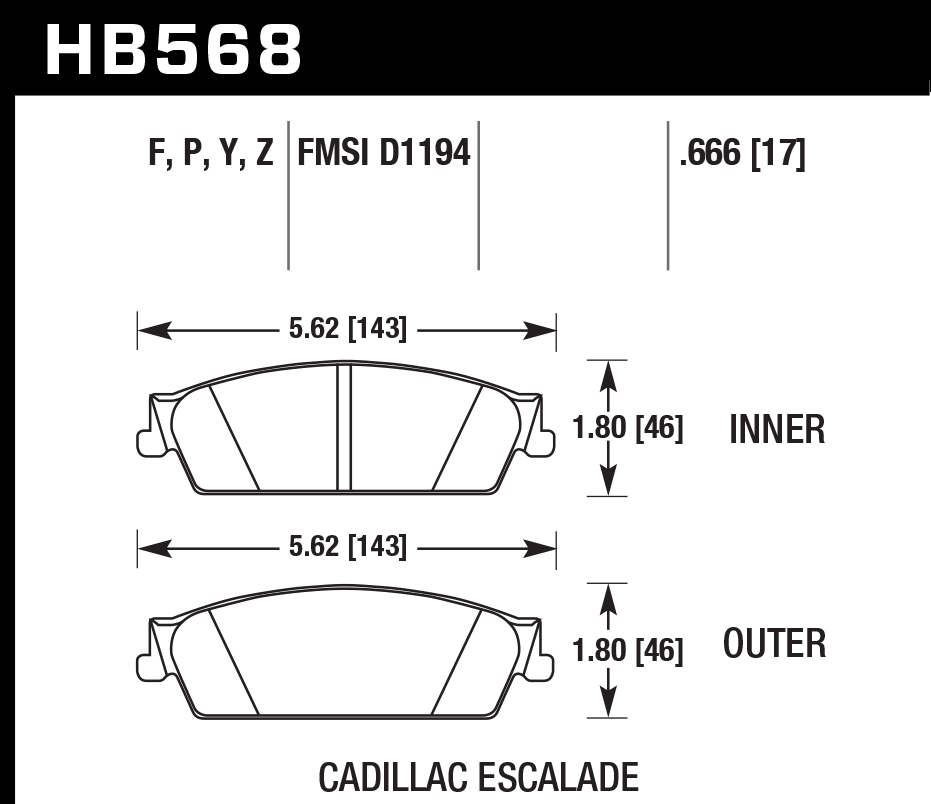 HB568F.666 - Hawk HPS Brake Pads; Rear