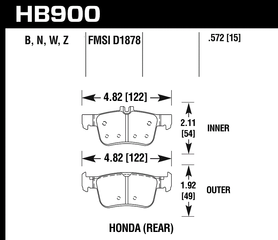 HB900W.572 - Hawk DTC-30 Brake Pads; Rear