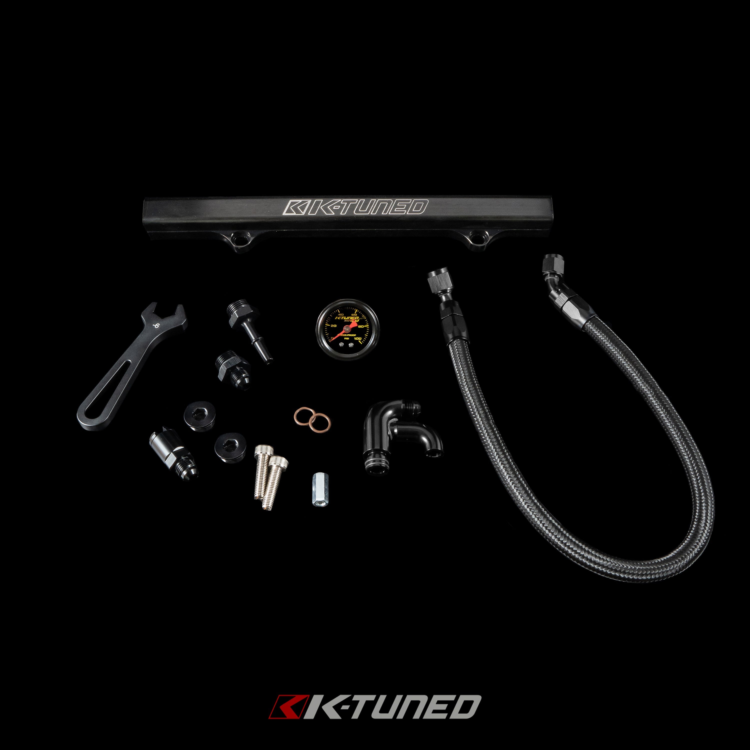 K-Tuned Fuel Line and Optional Fuel Rail Honda Civic EP3 Integra DC5 Type-R - Center Feed (Tucked Line) - / Yes add center mount gauge / Black Fuel Rail β K-Tuned for Honda K-Series (KTD-KCG-BLK)