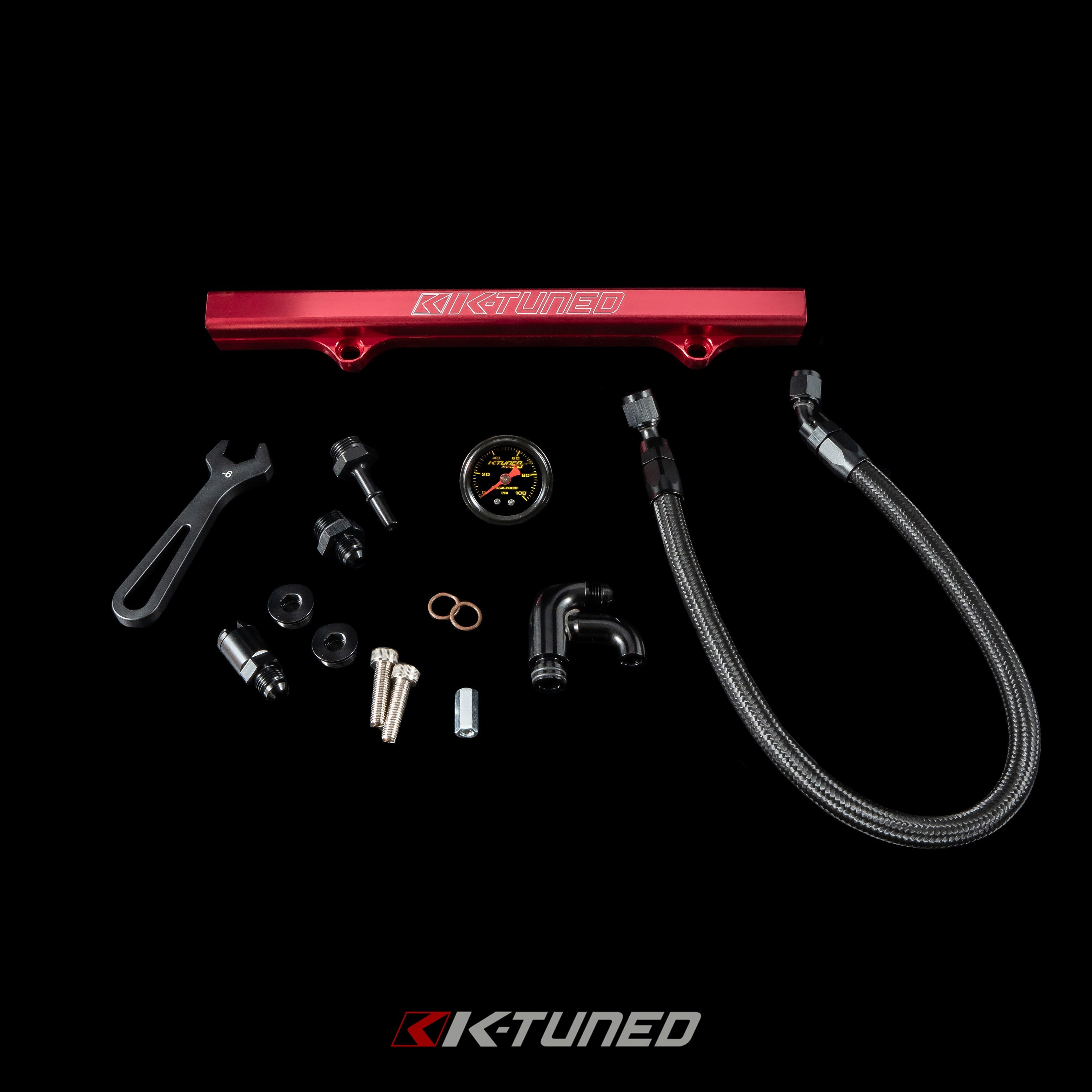K-Tuned Fuel Line and Optional Fuel Rail Honda Civic EP3 Integra DC5 Type-R - Center Feed (Tucked Line) - / Yes add center mount gauge / Black Fuel Rail β K-Tuned for Honda K-Series (KTD-KCG-BLK)