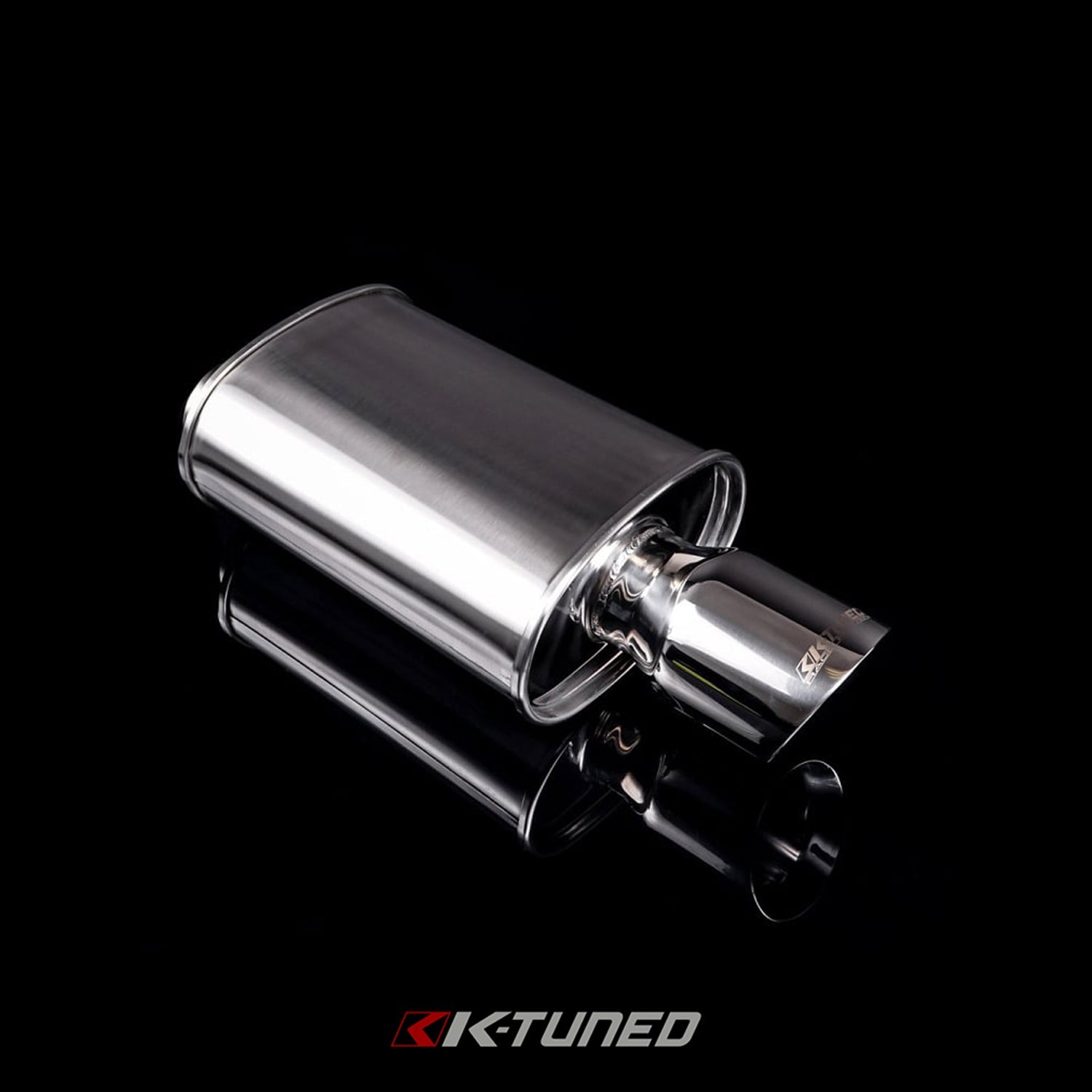 K-Tuned Universal Backbox Polished Short Offset Inlet / Center Outlet  - 2.5in Muffler – K-Tuned for Honda K-Series (KTD-MFS-25S)