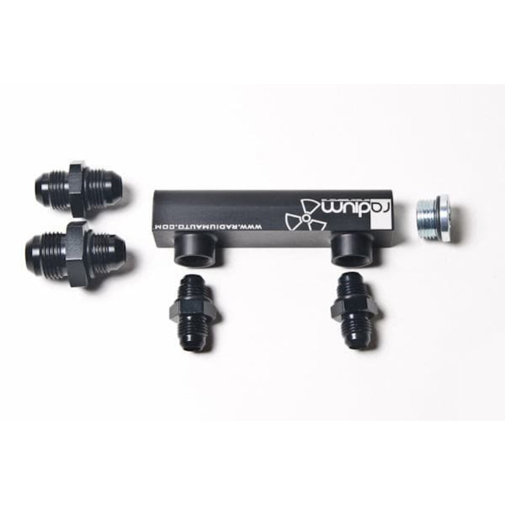 Radium Engineering Universal 4-Port Manifold - Black With Logo