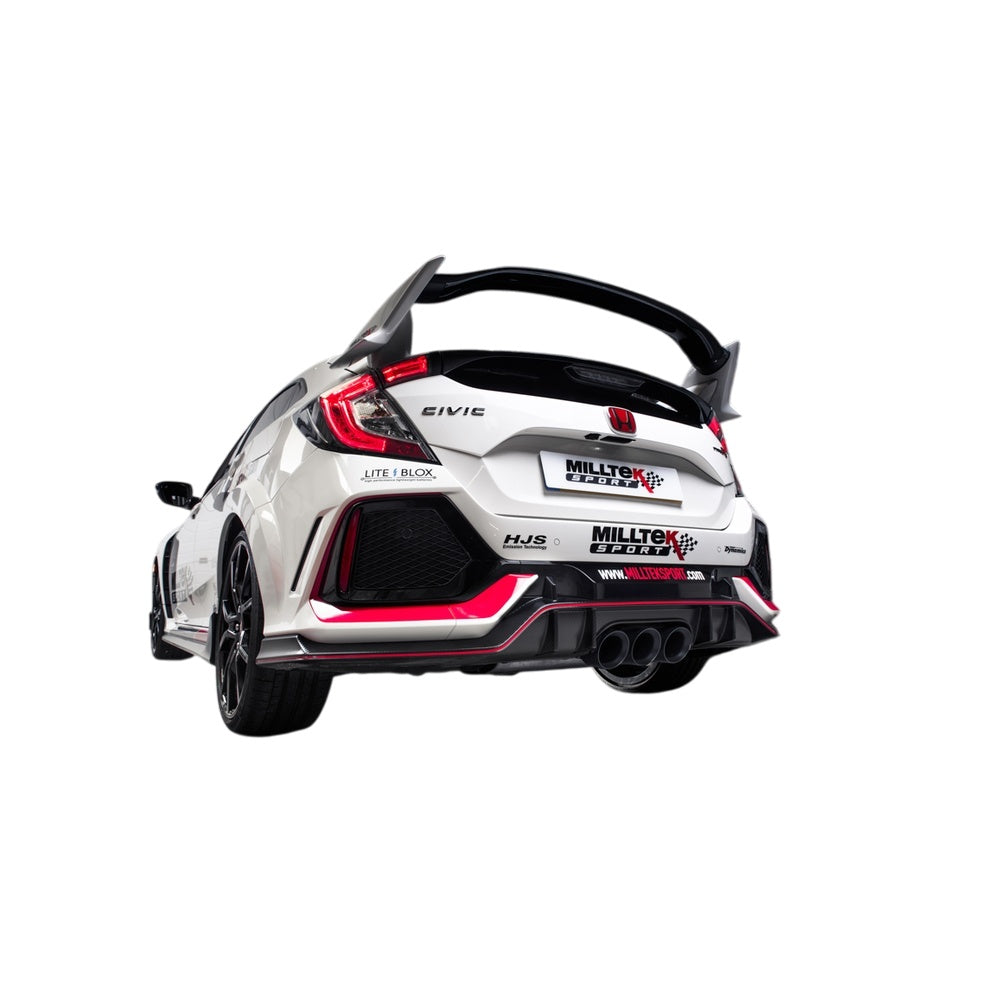 Milltek Honda Civic Type R FK8 2.0 i-VTEC (Both OPF/GPF & Non OPF/GPF Models) 2017-2023 Cat-back Exhaust  - Non-Resonated Cerakote Black GT-100 Trims