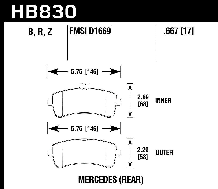 HB830Z.667 - Hawk PC Brake Pads; Rear