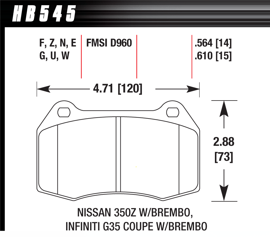 HB545N.564 - Hawk HP Plus Brake Pads; Front