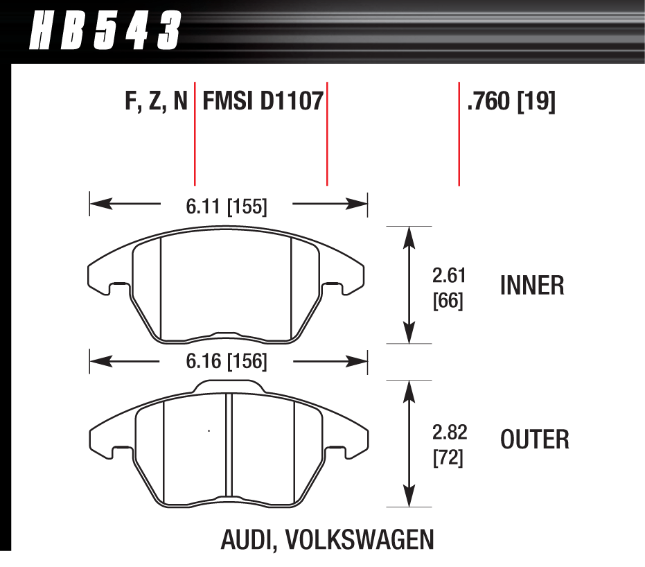 HB543G.760 - Hawk DTC-60 Brake Pads; Front