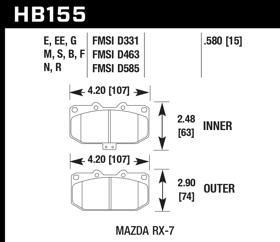 HB155W.580 - Hawk DTC-30 Brake Pads; Rear