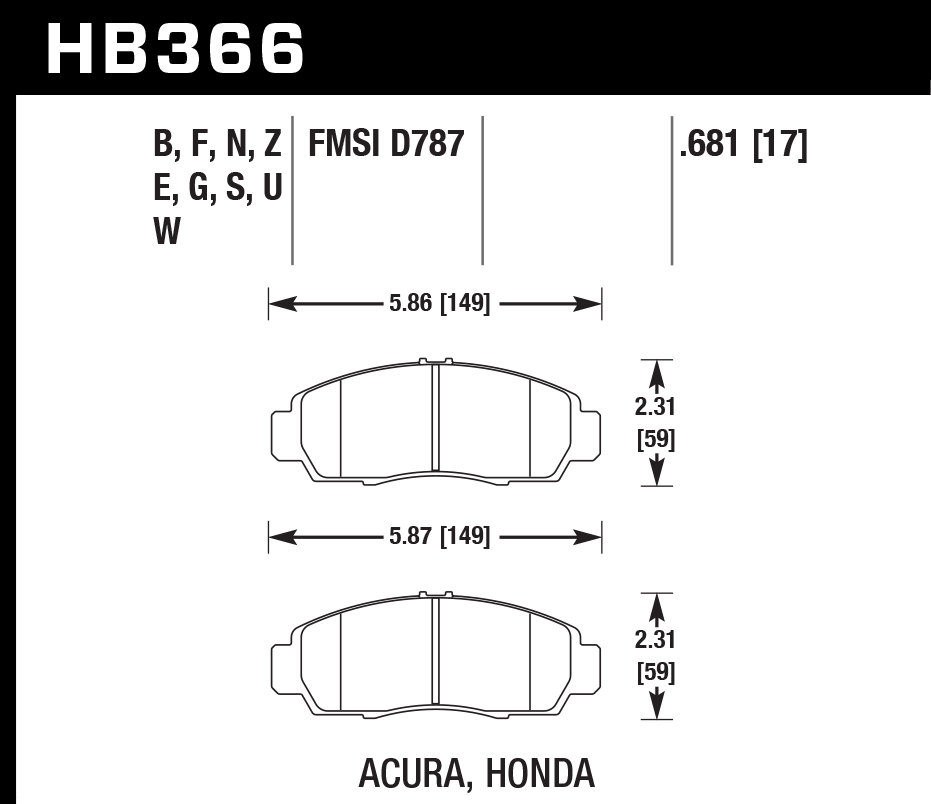 HB366F.681 - Hawk HPS Brake Pads; Front