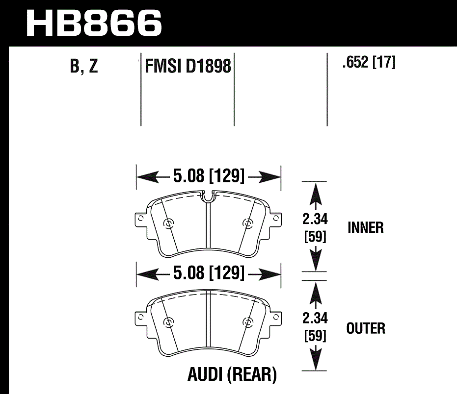 HB866B.652 - Hawk HPS 5.0 Brake Pads; Rear