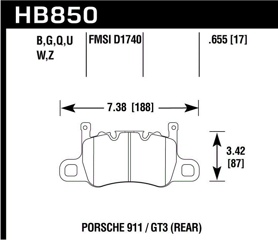 HB850Z.655 - Hawk PC Brake Pads; Rear