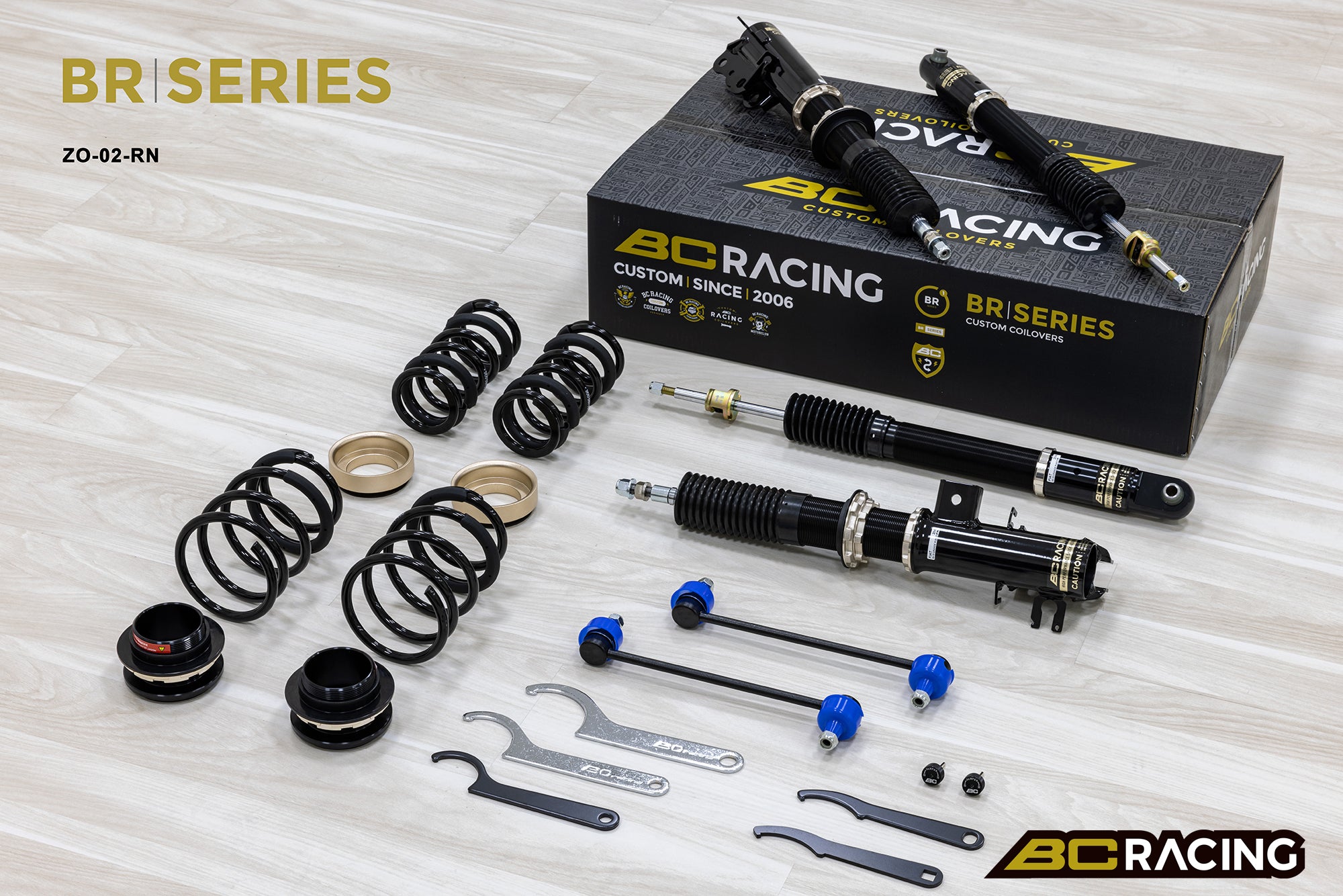 BC Racing BR Series coilovers for Opel Corsa D and Fiat Grande Punto 2005–2018 on SCCS platform with adjustable damping and ride height