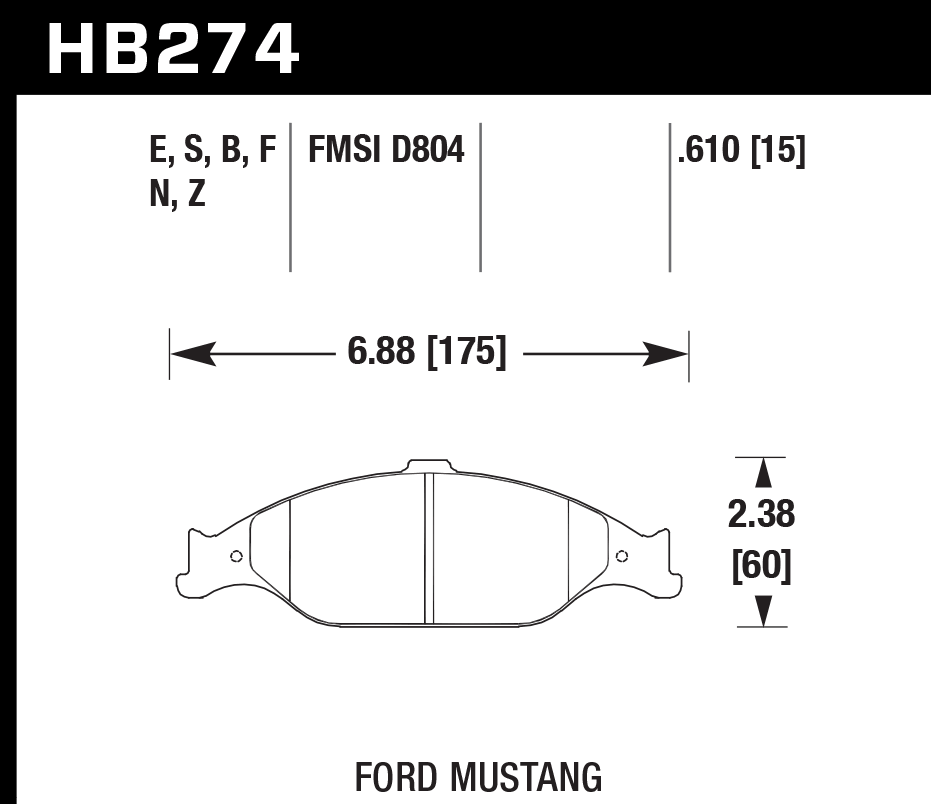 HB274F.610 - Hawk HPS Brake Pads; Front