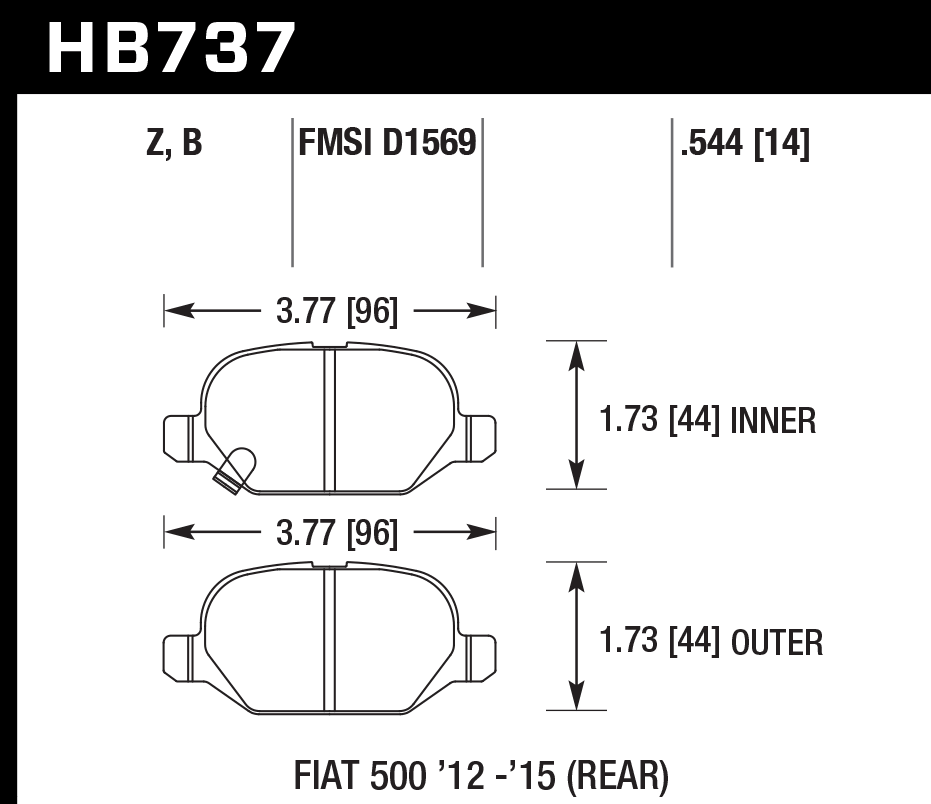 HB737B.544 - Hawk HPS 5.0 Brake Pads; Rear