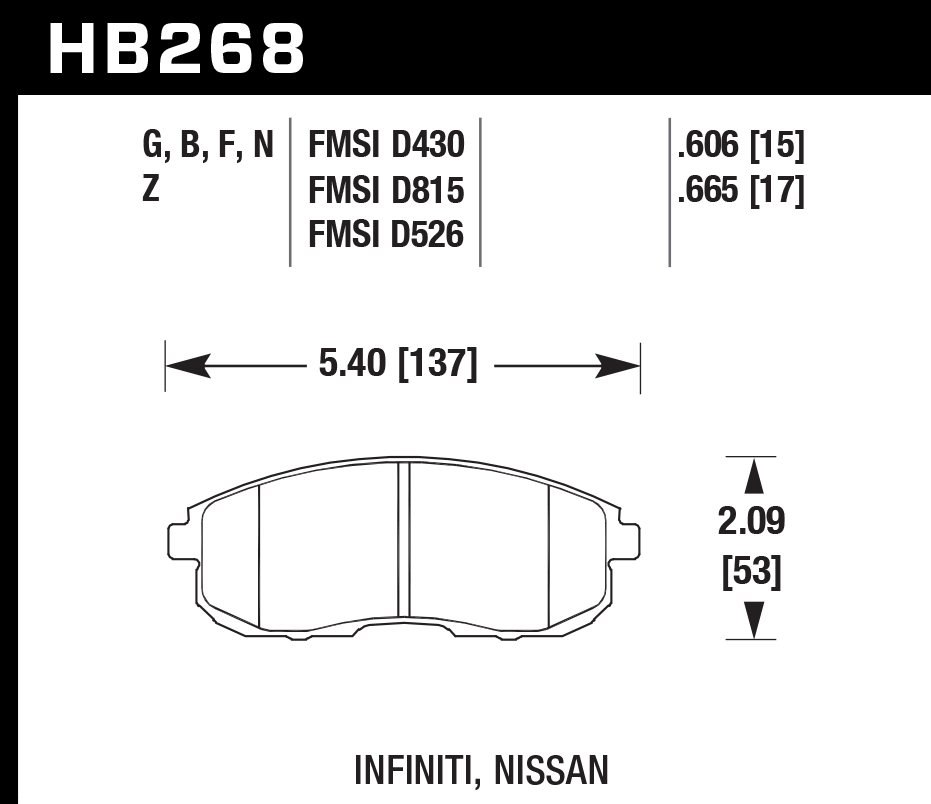 HB268N.665 - Hawk HP Plus Brake Pads; Front