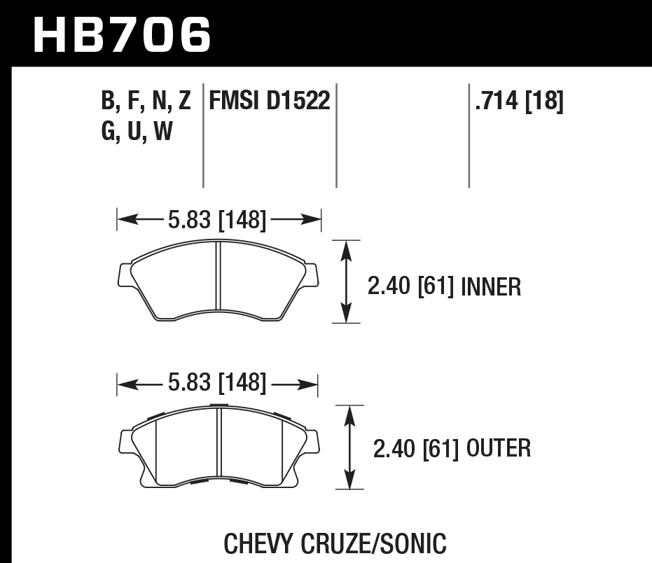 HB706G.714 - Hawk DTC-60 Brake Pads; Front