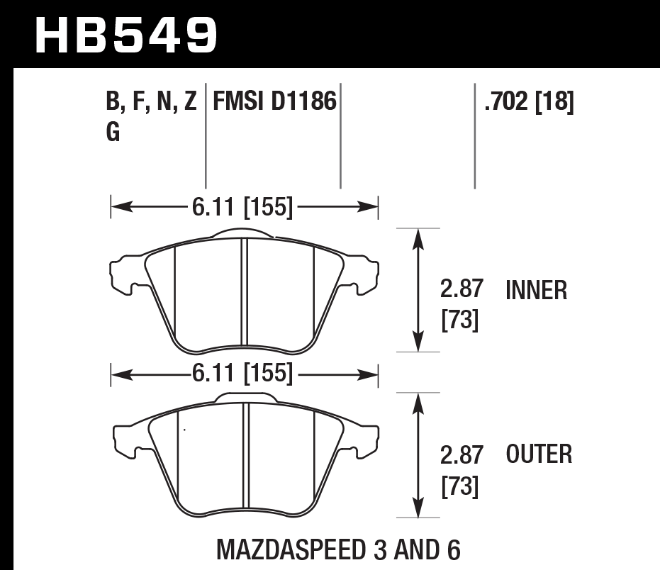 HB549G.702 - Hawk DTC-60 Brake Pads; Front