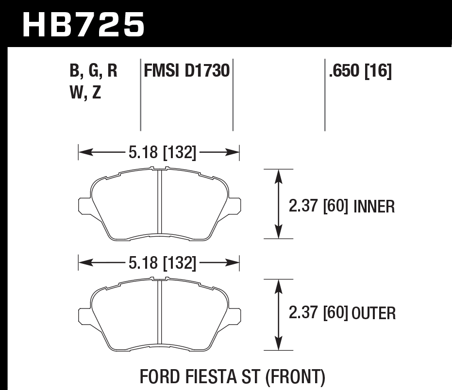 HB725G.650 - Hawk DTC-60 Brake Pads; Front