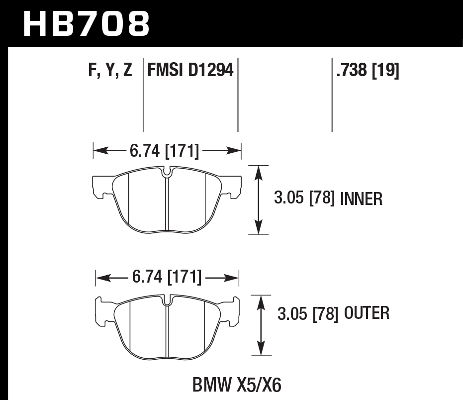 HB708B.738 - Hawk HPS 5.0 Brake Pads; Front