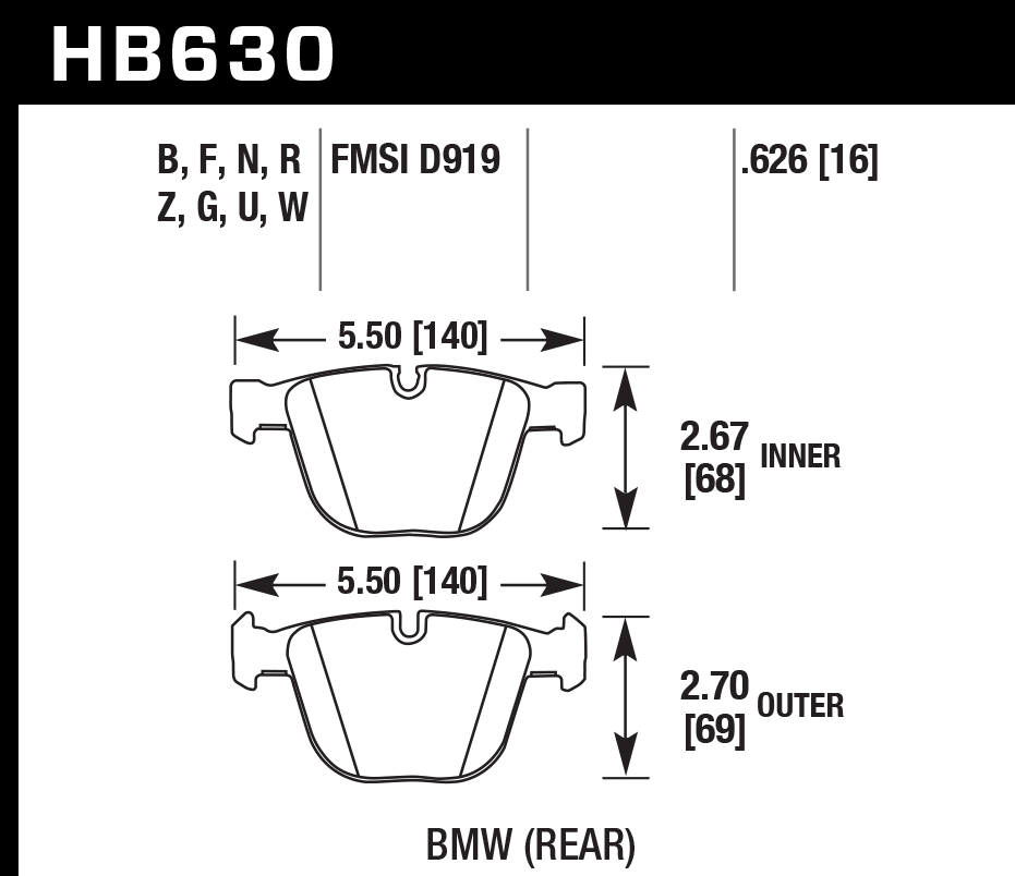 HB630F.626 - Hawk HPS Brake Pads; Rear
