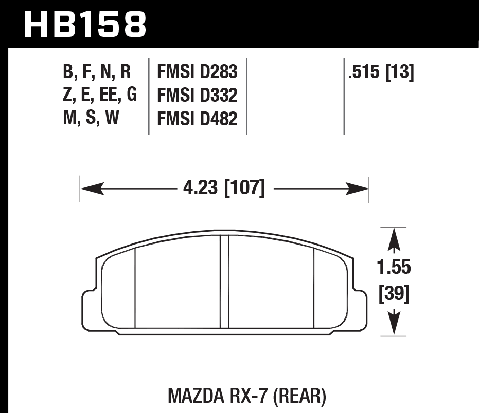 HB158D.515 - Hawk ER-1 Brake Pads; Rear