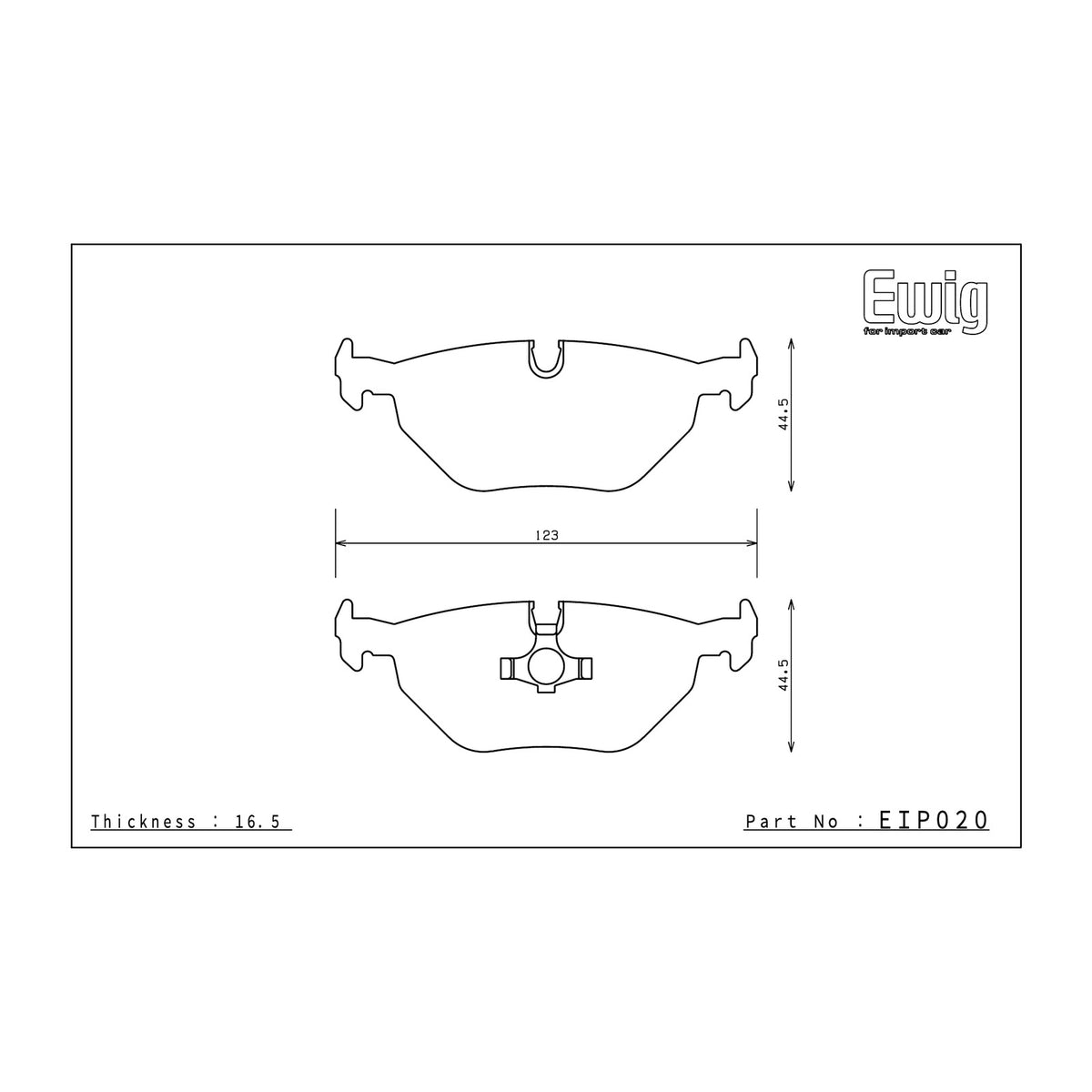 Endless EIP020 brake pad shape drawing and dimensions
