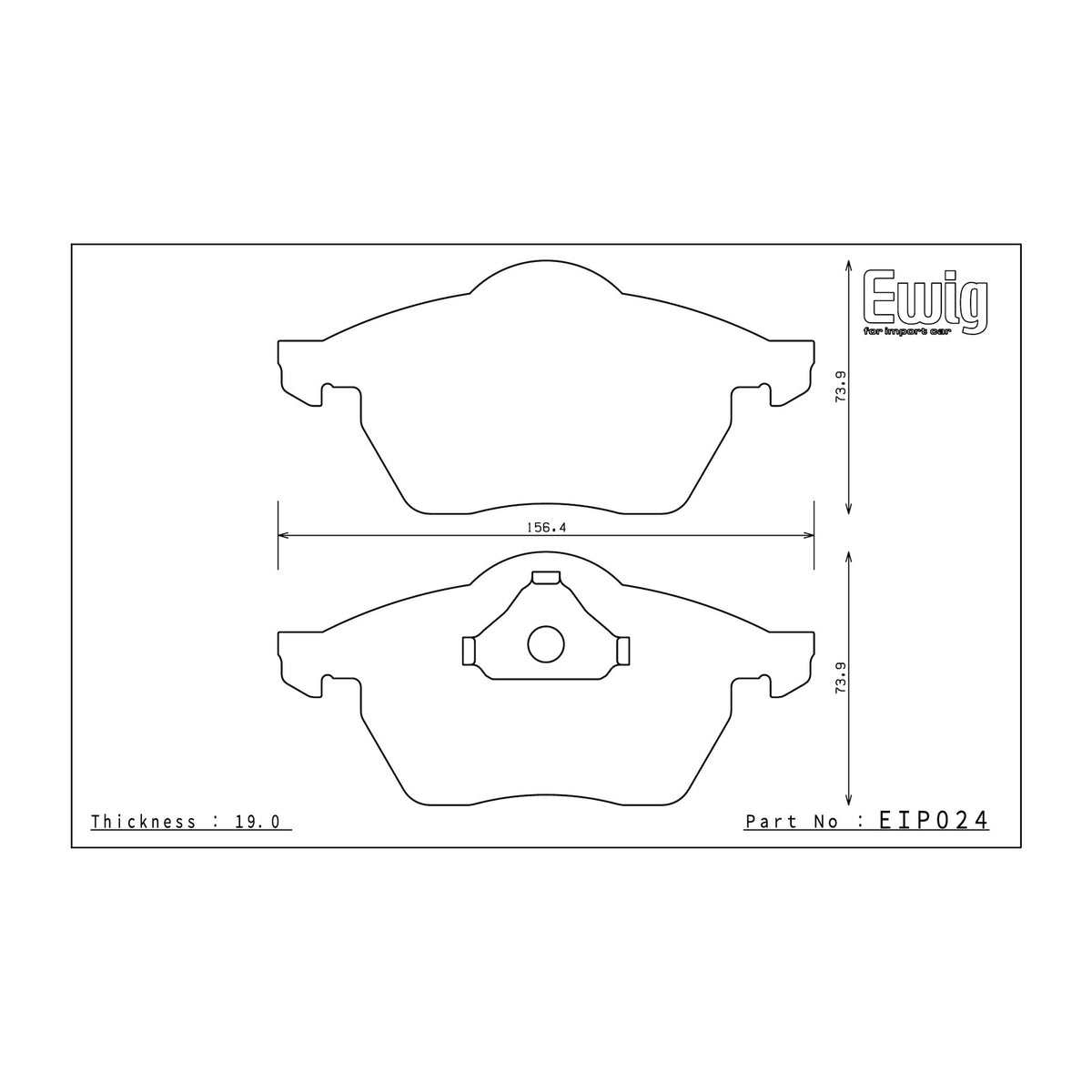 Endless EIP024 brake pad shape drawing and dimensions