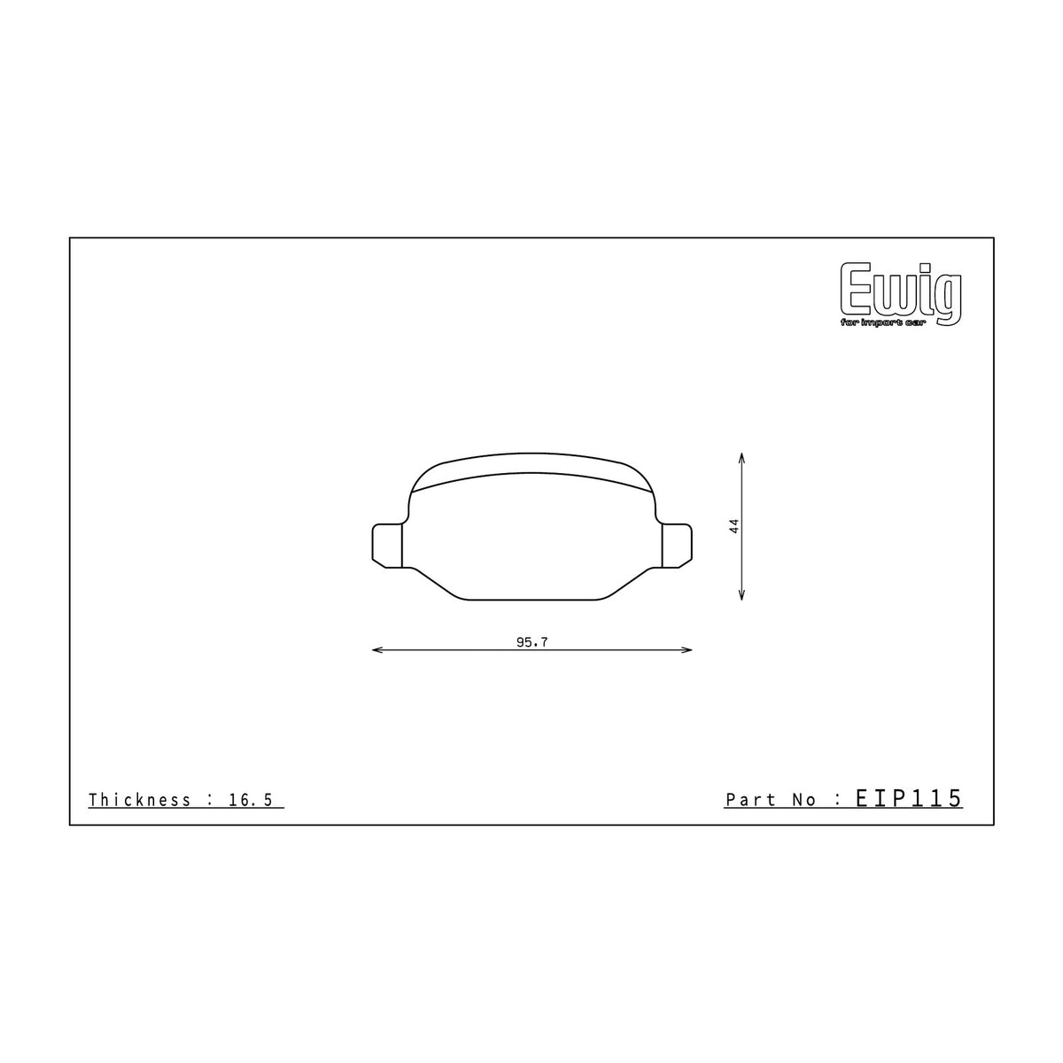 Endless EIP115 brake pad shape drawing and dimensions