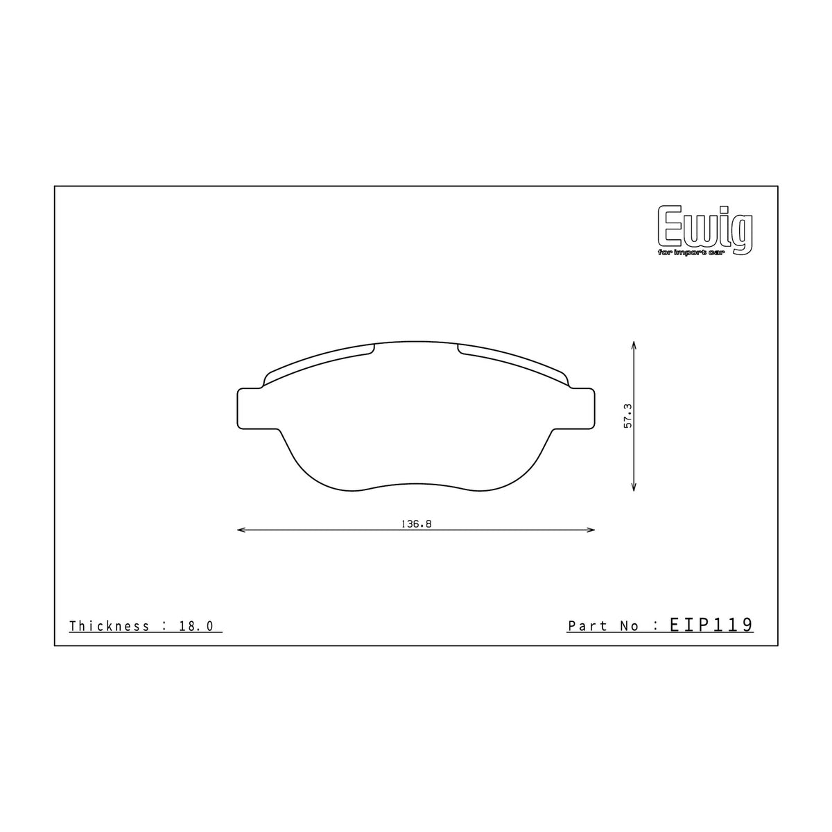 Endless EIP119 brake pad shape drawing and dimensions
