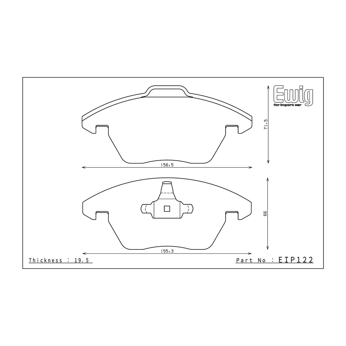 Endless EIP122 brake pad shape drawing and dimensions