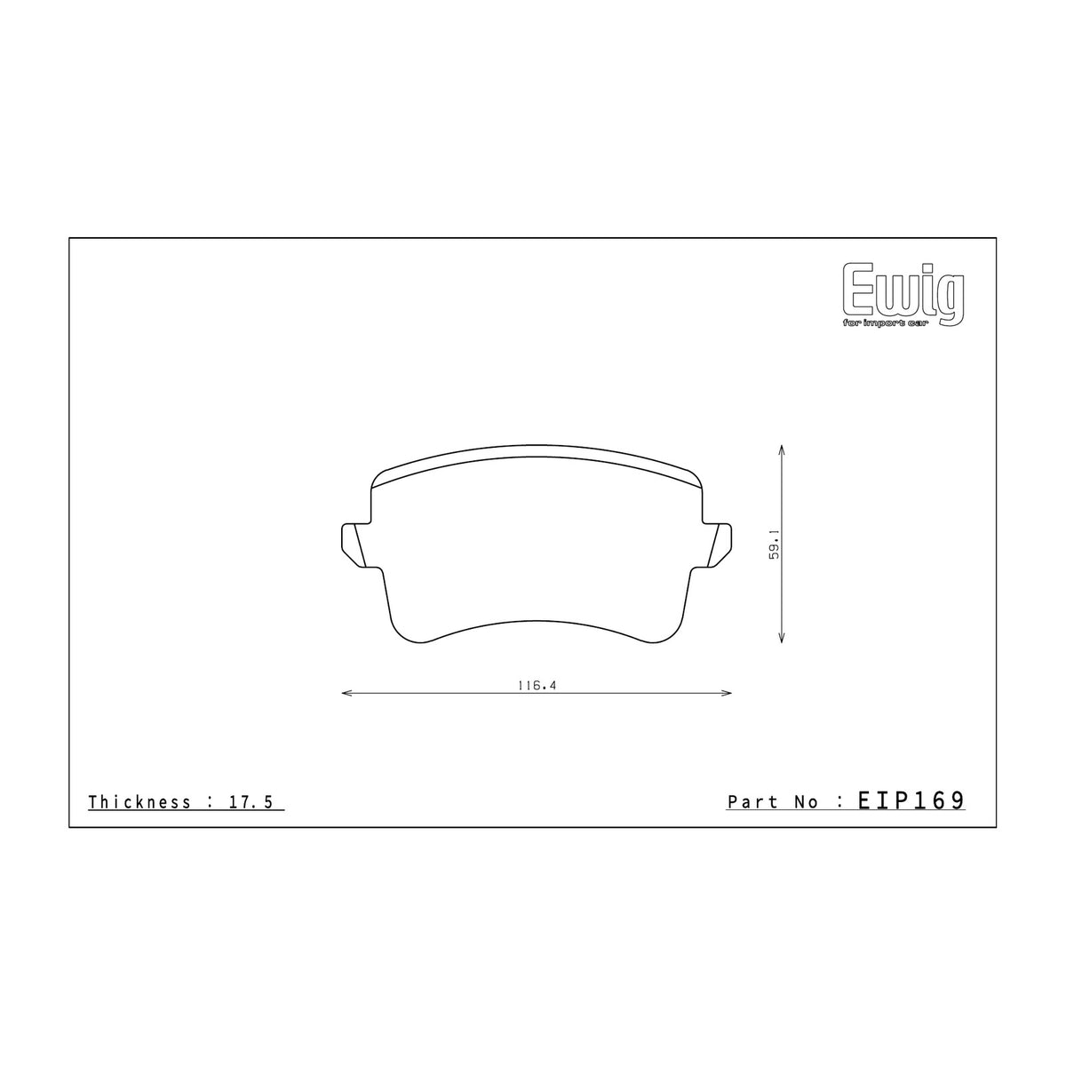 Endless EIP169 brake pad shape drawing and dimensions