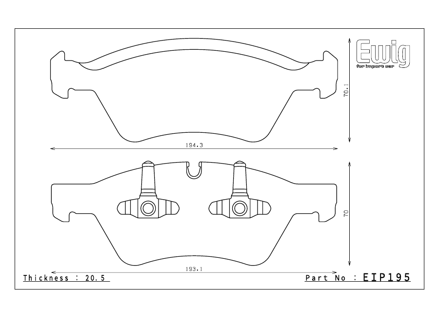 Endless EIP195 pad shape technical drawing